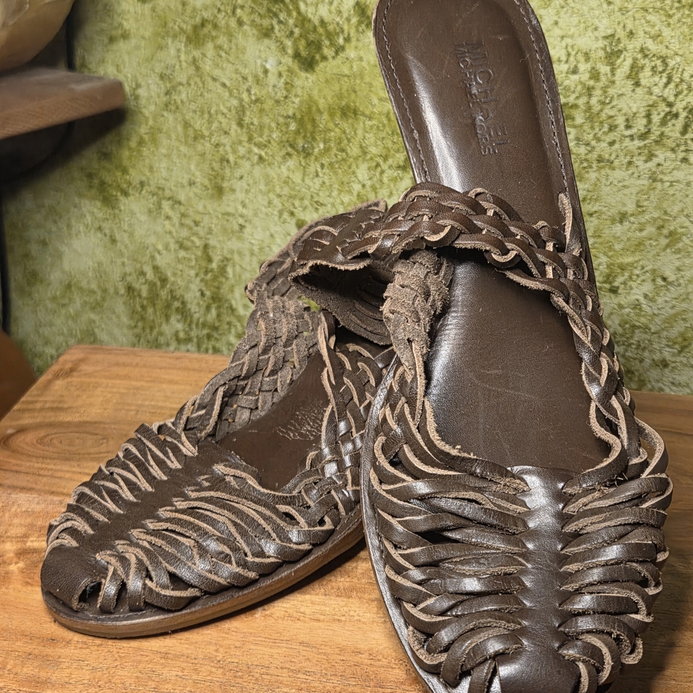 MICHAEL Michael Kors Dark Brown Braided Hurache Slingback Sandals